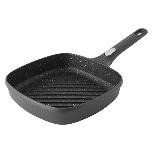 Berghoff Gem Non-Stick Ceramic Coated Grill Pan with Removable Handle, 24cm, Cast Aluminium Black, 45 x 25 x 9.5 cm