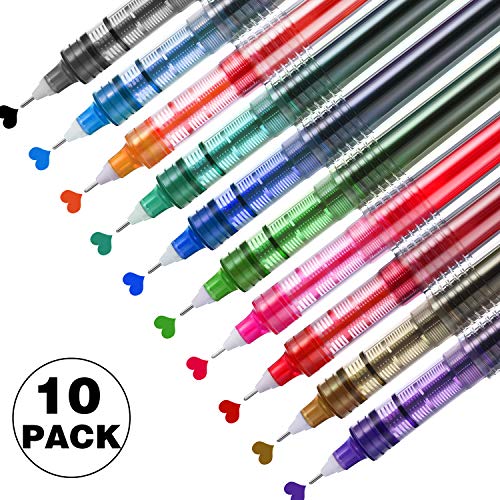 Outus 10 Pieces Rolling Ball Pens Colour Pens, Multicolors Quick-drying Ink, 0.5 mm Extra Fine Point Writing Pens Rollerball Pens