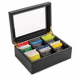 Jaybee Wooden Tea Box Organizer Storage Chest - Matte Black With Removable Compartments