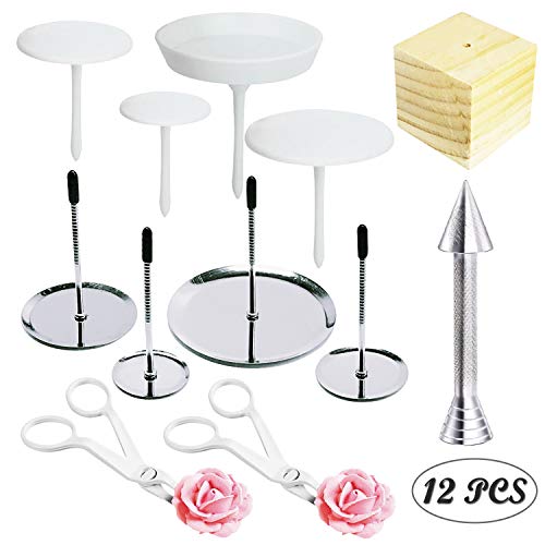Woohome 12 PCS Cake Decorating Supplies, Woohome 8 PCS 2 Style Cake Flower Nail, 2 PCS Flower Lifters and 1 PCS Wood Flower Nails