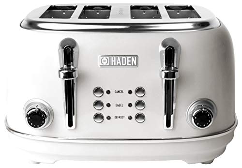 Haden HERITAGE 4-Slice, Wide Slot Retro Toaster with Browning Control, Cancel, and Defrost Settings in Ivory White