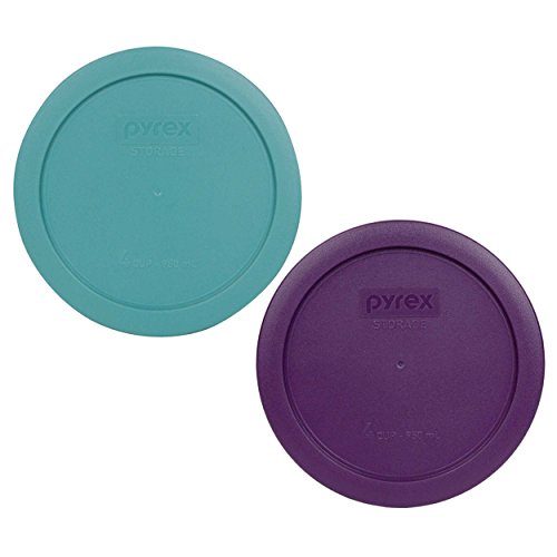Pyrex 7201-PC Cup (1) Turquoise (1) Purple Round Plastic Lids