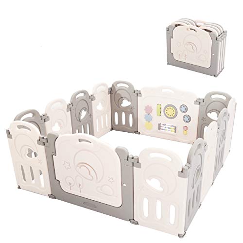 Fortella Cloud Castle Foldable Playpen, Baby Safety Play Yard with Whiteboard and Activity Wall, Indoors or Outdoors (14