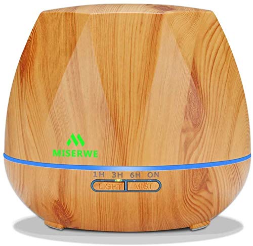 Miserwe 550ML Aromatherapy Essential Oil Diffuser Ultrasonic Aroma Humidifier - Adjustable Mist Waterless Auto Shut-Off for