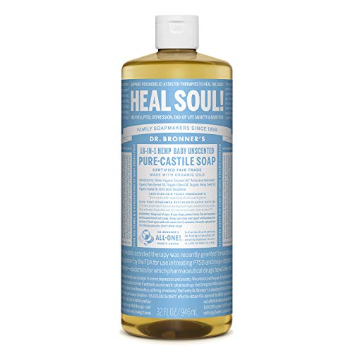 Dr. Bronner's Dr. Bronnerâ€™s - Pure-Castile Liquid Soap (Baby Unscented, 32 ounce) - Made with Organic Oils, 18-in-1 Uses: Face, Hair,