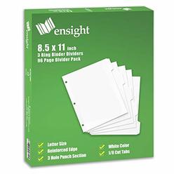 ENSight 3 Ring Page Dividers Bulk, 1/8 Cut Tab Dividers, 96 Per Box - Divider Pages with Tabs, Decorative Printable Rewritable Divider T