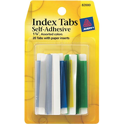Avery 82000 Index Tabs Self-Adhesives Permanent 1-3/4-Inch 20/PK Assorted