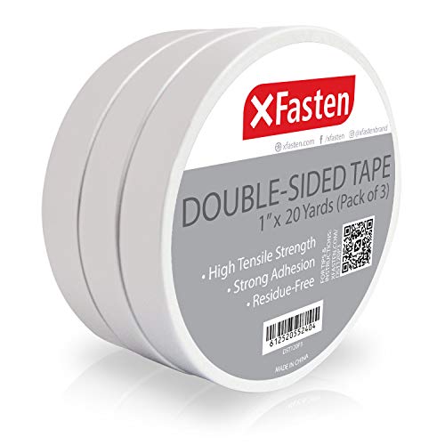 XFasten Double Sided Tape, Removable, 1-Inch by 20-Yard (Pack of 3) Ideal as a Gift Wrap Tape, Holding Carpets, and