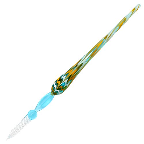 Gullor Glass Dip Pen Vintage Handmade Glass Signature Pen Crystal Dip Sign Pen Gift Pen, Light Blue