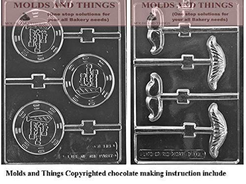 MOLDS AND THINGS Happy Fathers day chocolate candy mold and Mustache Assortment Lolly Chocolate Candy Mold With Candy Making Instruction