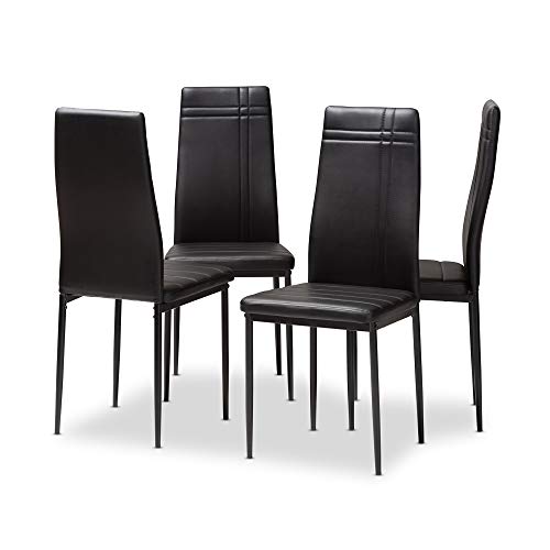 Baxton Studio Auxerre Faux Leather Upholstered 4-PC Dining Chair Set, Black