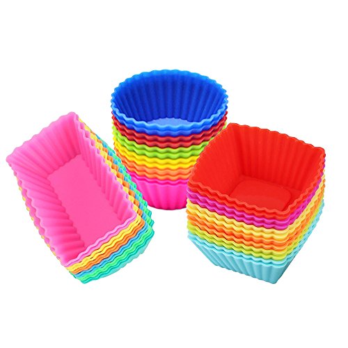 IELEK Silicone Cupcake Muffin Baking Cups Liners 36 Pack Reusable Non-Stick Cake Molds Sets