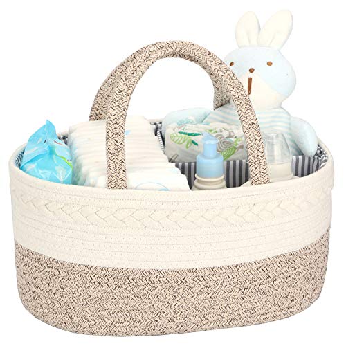 Maliton Diaper Caddy Organizer for Baby - 100% Cotton Rope Baby Basket Changing Table Diaper Storage Caddy, Maliton Portable Diaper