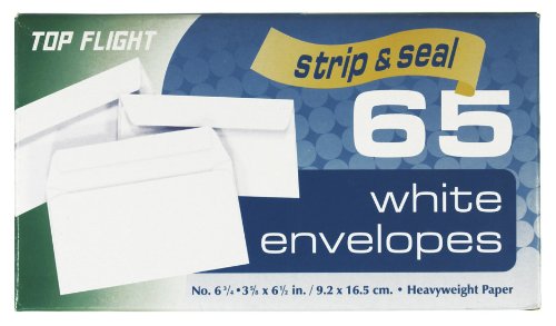 Top Flight Boxed Envelopes, Strip and Seal Closure, 3.75 x 6.75 Inches, White, 65 Envelopes per Box (6900116)