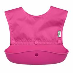 green sprouts Snap & Go Silicone Food-Catcher Bib | Soft, Waterproof Top + Silicone Scoop |Roll Up for Easy Travel |Made