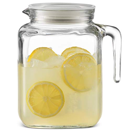 Bormioli Rocco Hermetic Seal Glass Pitcher With Lid and Spout [68 Ounce] Great for Homemade Juice & Iced Tea or for Glass
