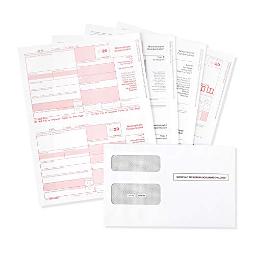 Blue Summit Supplies 1099-NEC 4-Part Tax Form Bundle with Envelopes, 2020, Designed for QuickBooks and Accounting Software,