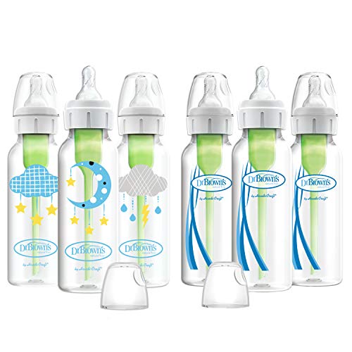 Dr. Brown's Options+ Baby Bottles, 8oz/250ml, Narrow Bottle, Moon/Clouds, 6 Count