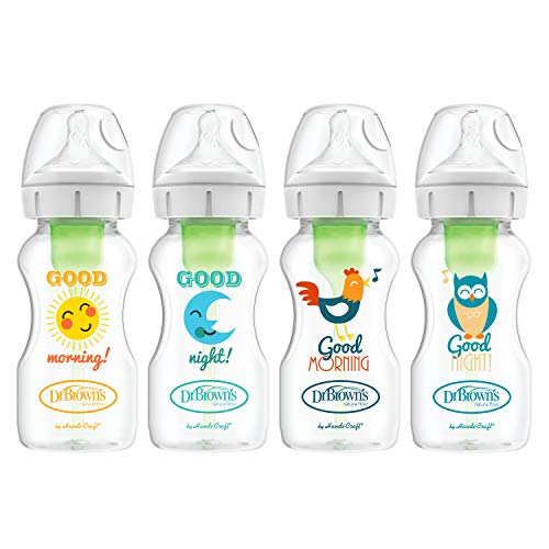 Dr. Brown's Options +Wide-Neck Baby Bottles, Good Morning/Good Night, 4 Count, 9 Ounce Gift Set