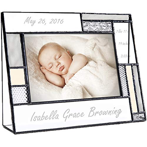 J Devlin Glass Art Personalized Baby Picture Frame Grey and Yellow Engraved Glass 4x6 Photo Nursery Decor Newborn Gift for Girl or boy J Devlin