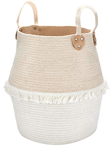 LA JOLIE MUSE Rope Basket Woven Storage Basket - Laundry Basket Large 16 x 15 x 12 Inches Cotton Blanket Organizer, Baby