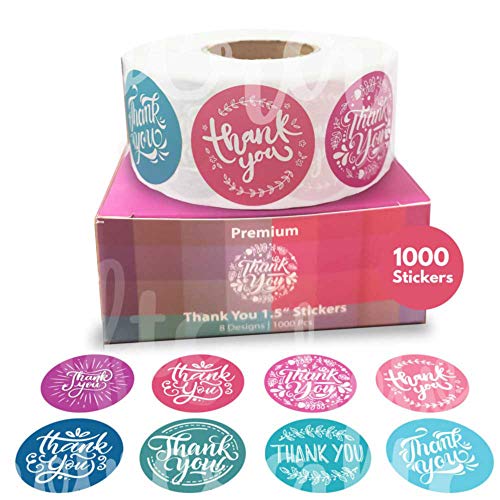 Howcrafts 1000 Thank You Stickers Roll, 8 Designs, 1.5 Inch | Thank You Sticker Roll Boutique Supplies for Business Packaging