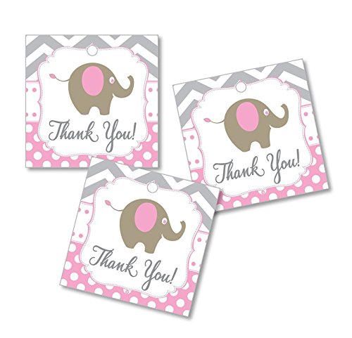 All-Ewired-Up Thank You Elephant Favor Tags - Pink - Baby Shower - Birthday Party - Any Occasion (Set of 50)