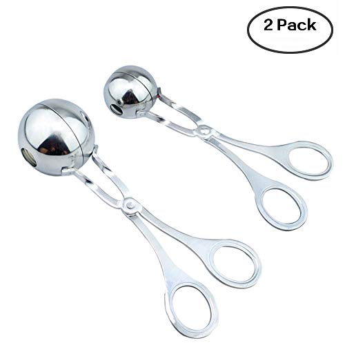wedfeir 2 PCS None-Stick Meat Ballers, Stainless Steel Meat Baller Tongs, Cake Pop Meatball Maker Ice Tongs, Cookie Dough Scoop for