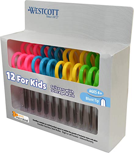 Westcott 14871 5" School Pack of Kids Scissors with Anti-Microbial Protection, Blunt, Assorted Colors (Pack of 12)