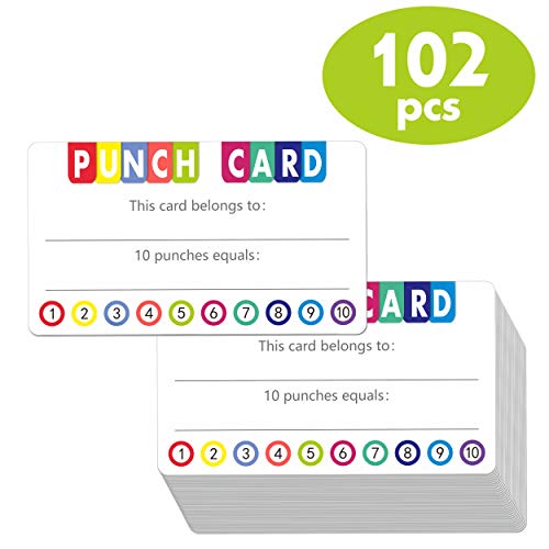 Hebayy 102 PCS Punch Cards Incentive Loyalty Reward Card for Classroom Business (3.5" x 2")