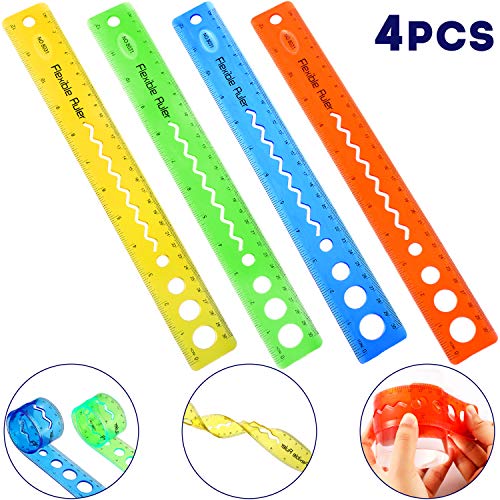 Fiada 4 Pieces Flexible Rulers 12 Inch Transparent Rulers Shatterproof  Plastic Ruler Straight Soft Ruler Dual Side Rulers for