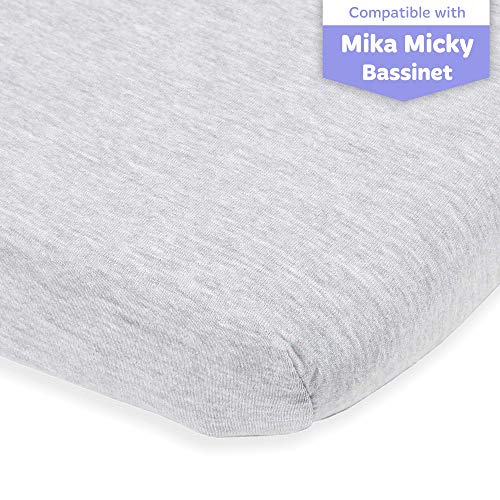 Joey + Joan Bassinet Fitted Sheet Compatible with Mika Micky Bedside Sleeper â€“Â Snuggly Soft Jersey Cotton â€“ Fits Perfectly on 19 x