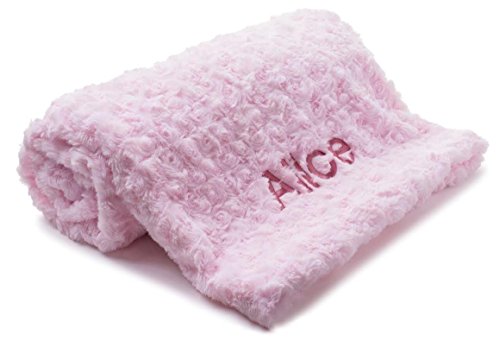berry bebe Large Personalized Baby Blankets, Name and Birthday Ultra Soft and Plush Exquisite Swirl Design, Perfect Pink