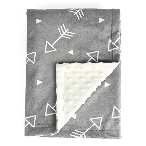 BORITAR Baby Blanket Super Soft Minky with Double Layer Dotted Backing, Little Grey Arrows Printed 30 x 40 Inch, Receiving