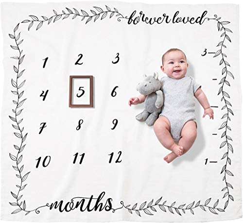 Pondering Pine Organic Baby Monthly Milestone Blanket for Boy or Girl - Forever Loved Baby Growth Chart Picture Blanket with Month Marker -