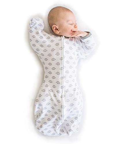 SwaddleDesigns Transitional Swaddle Sack with Arms Up Half-Length Sleeves and Mitten Cuffs, Tiny Hedgehogs, Medium, 3-6mo,