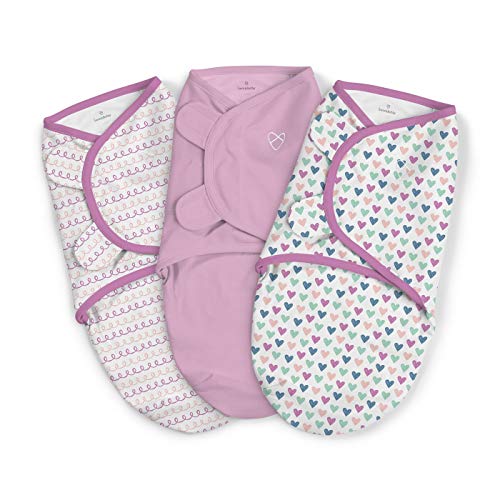 Muzz SwaddleMe Original Swaddle, Small (0-3 Months, 7-14 lbs) Girls Hearts and Hoops 3pk