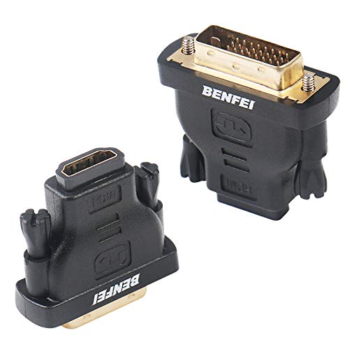 Benfei DVI to HDMI, Benfei Bidirectional DVI (DVI-D) to HDMI Male to Female Adapter with Gold-Plated Cord 2 Pack