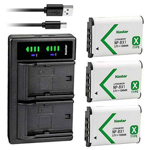 Kastar Hand Tools Kastar 3-Pack NP-BX1 Battery and LTD2 USB Charger Replacement for Sony NP-BX1, Type X, X-Series Rechargeable Battery Pack,