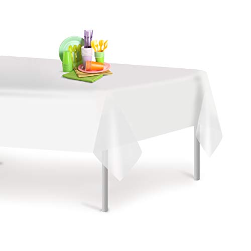 Grandipity White 6 Pack Premium Disposable Plastic Tablecloth 54 Inch. x 108 Inch. Rectangle Table Cover By Grandipity
