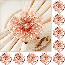 Hotop 12 Pieces Alloy Napkin Rings with Hollow Out Flower Napkin Holder Floral Rhinestone Napkin Rings Adornment Exquisite