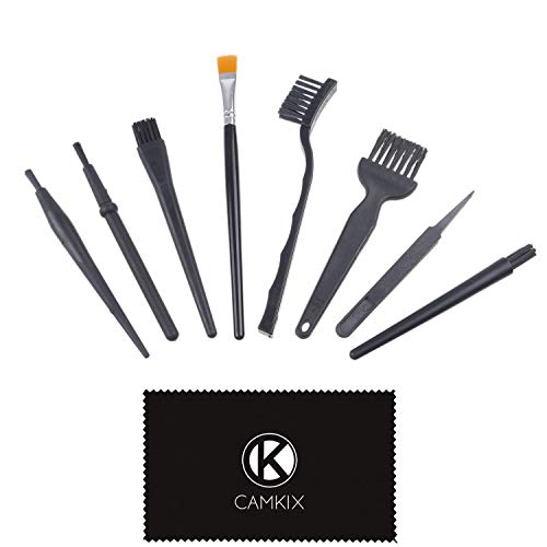 CamKix Multi-Purpose Brushes (Black) - 9 Pack - 7X Multi-Sized Brushes, 1x Anti-Static Tweezers, 1x Cleaning Cloth - Small
