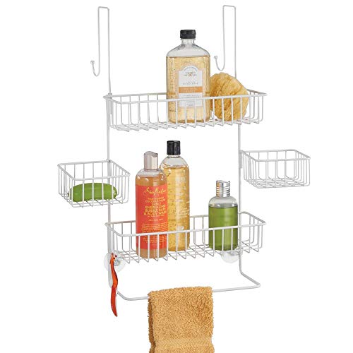 mDesign Extra Wide Metal Wire Over Door Bathroom Tub & Shower Caddy, Hanging  Storage Organizer Center with Built-In Towel