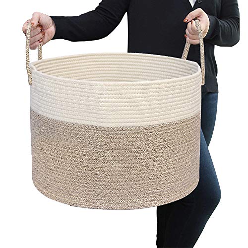 HanShoo Extra Large Cotton Rope Laundry Basket -19.7X 13.8 inches Baby Round Woven Baskets - Big Storage Basket for Shoe,