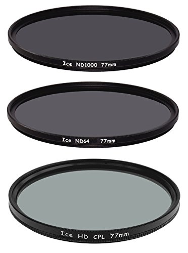 ICE 77mm 3 Filter Set ND/CPL ND1000 ND64 Neutral Density 77 10, 6 Stop Optical Glass