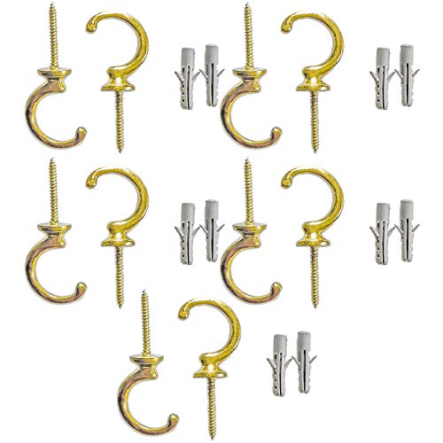 Conso Set of 10 Gold Decorative Hooks with Wall Anchors (10 Gold Hooks)