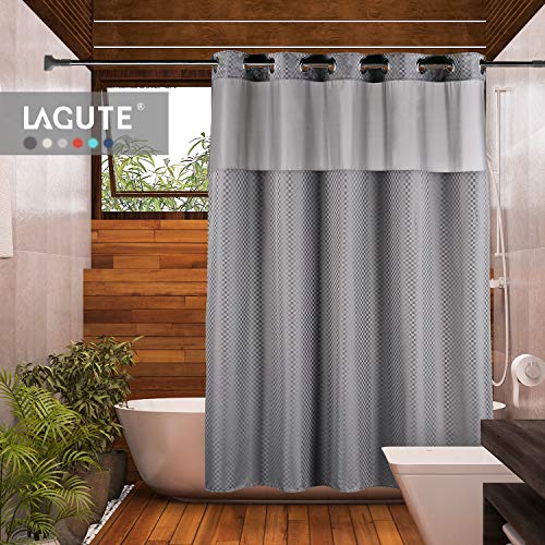 Lagute SnapHook TrueColor Hook Free Shower Curtain | Removable Liner | See Through Top | Machine Washable | Gray