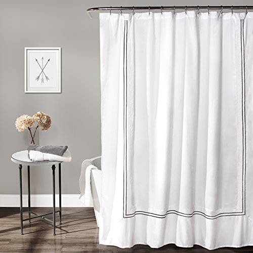 Lush Decor Hotel Collection Shower Curtain Fabric Minimalist Plain Style Bathroom Design, 72" x 72", White and Gray
