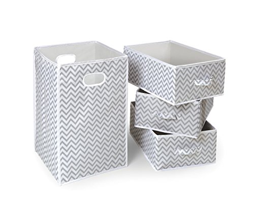 Badger Basket Fabric Folding Square Hamper and 3 Storage Basket Set
