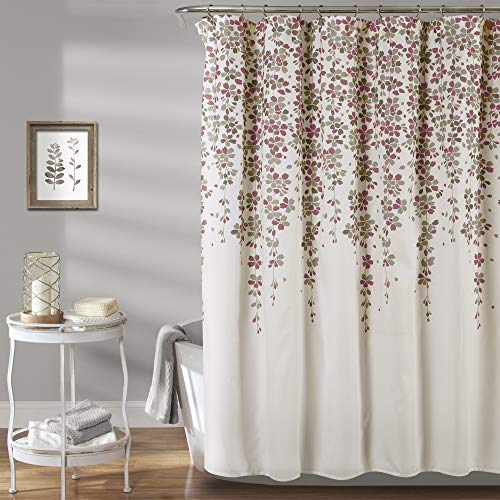 Lush Decor, Purple Weeping Flower Shower Curtain-Fabric Floral Vine Print Design, x 72 Gray